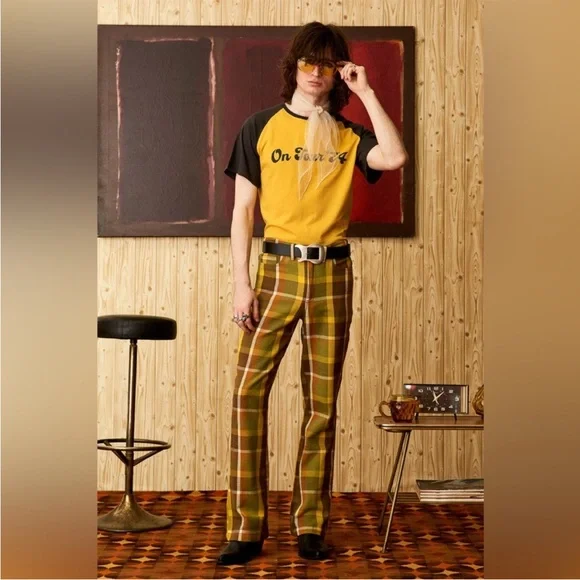 The Hippie Shake Vintage Inspired Get It On Checked Plaid Flare Pants RARE NWT - Picture 2 of 9